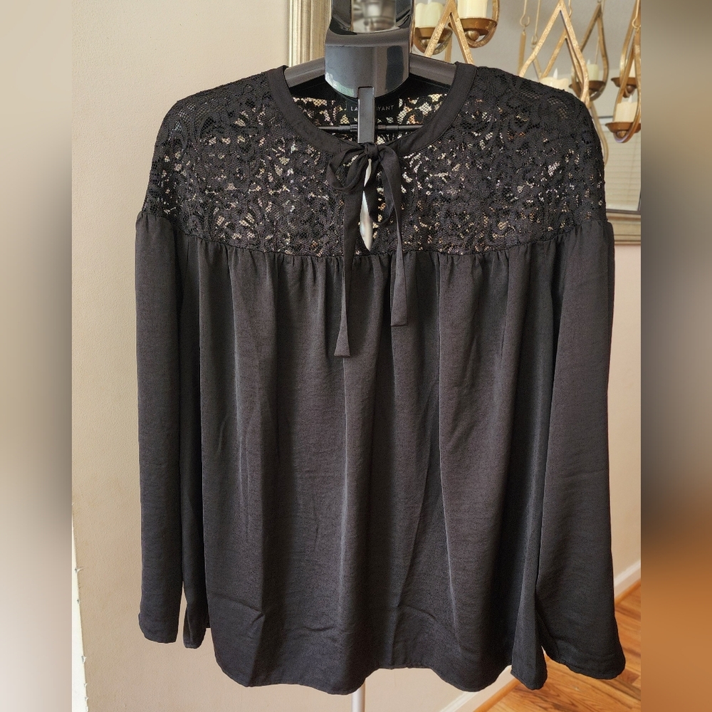 Lane Bryant Black Lace Detail Blouse